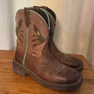 Justin Boots 8" Nettie Cowboy Boots Womens 6.5 B Brown Leather Western Boots